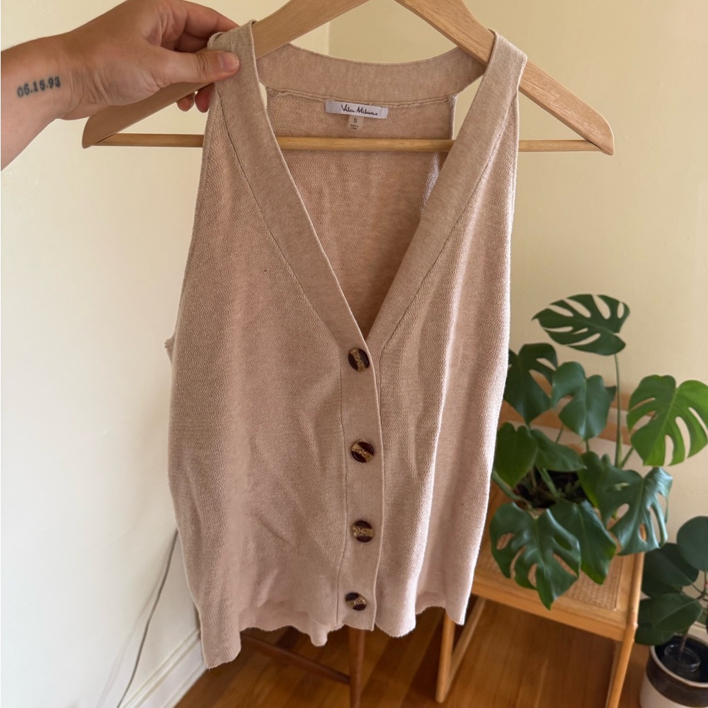 Beige Button-Up Sleeveless Top